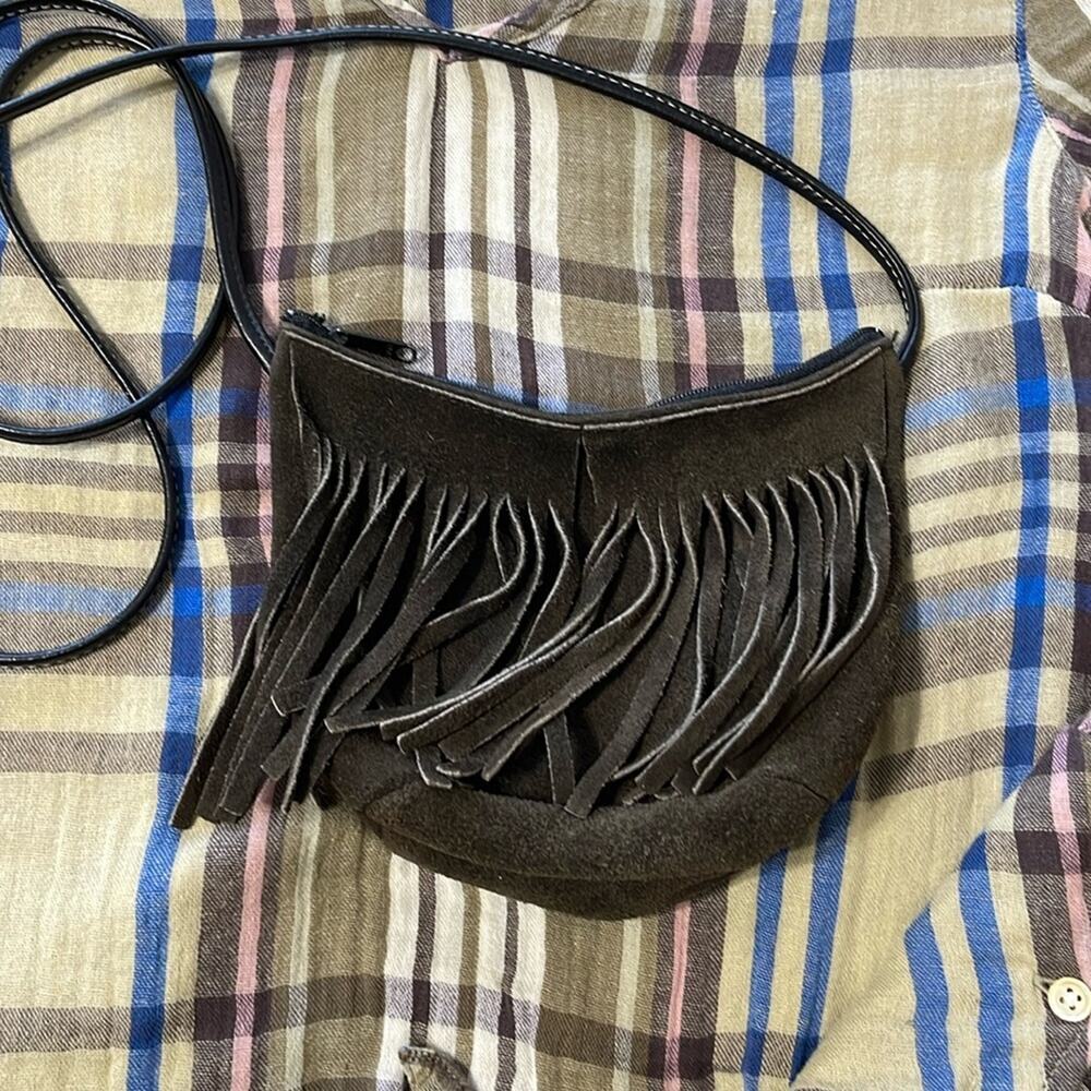 Green Suede Mini Fringe Crossbody Bag 7.5"x6"
